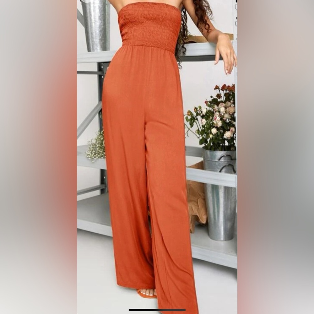 New rust/brown tube top jumpsuit